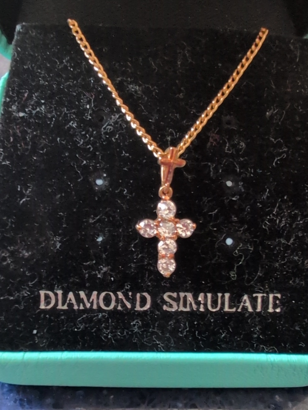 New Gold Cross Pendant Necklace with Simulated Diamonds - Women